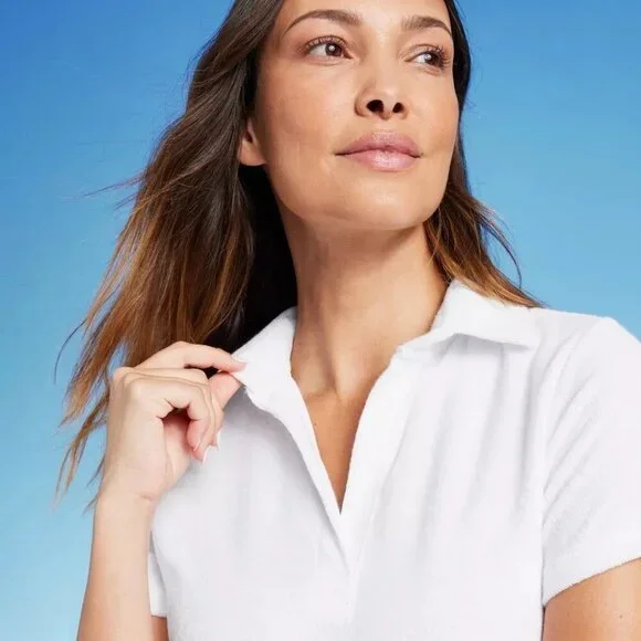 Lands' End White Super Soft Terry Cloth SS Polo Cover Up Dress -- Size XL 18 - Picture 3 of 6